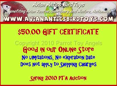 SPRING PTA AUCTION.jpg - $50 Gift Certificate - Avian Antics Bird Toys